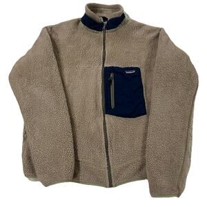 Patagonia Taupe Sherpa Fleece Jacket with Navy Chest Pocket